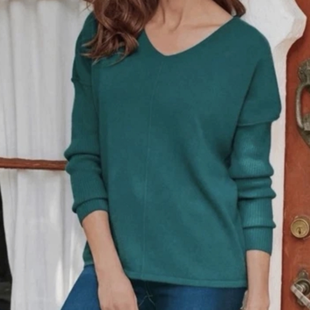 Soft Suroundings Cashmere Teal V-Neck Sweater